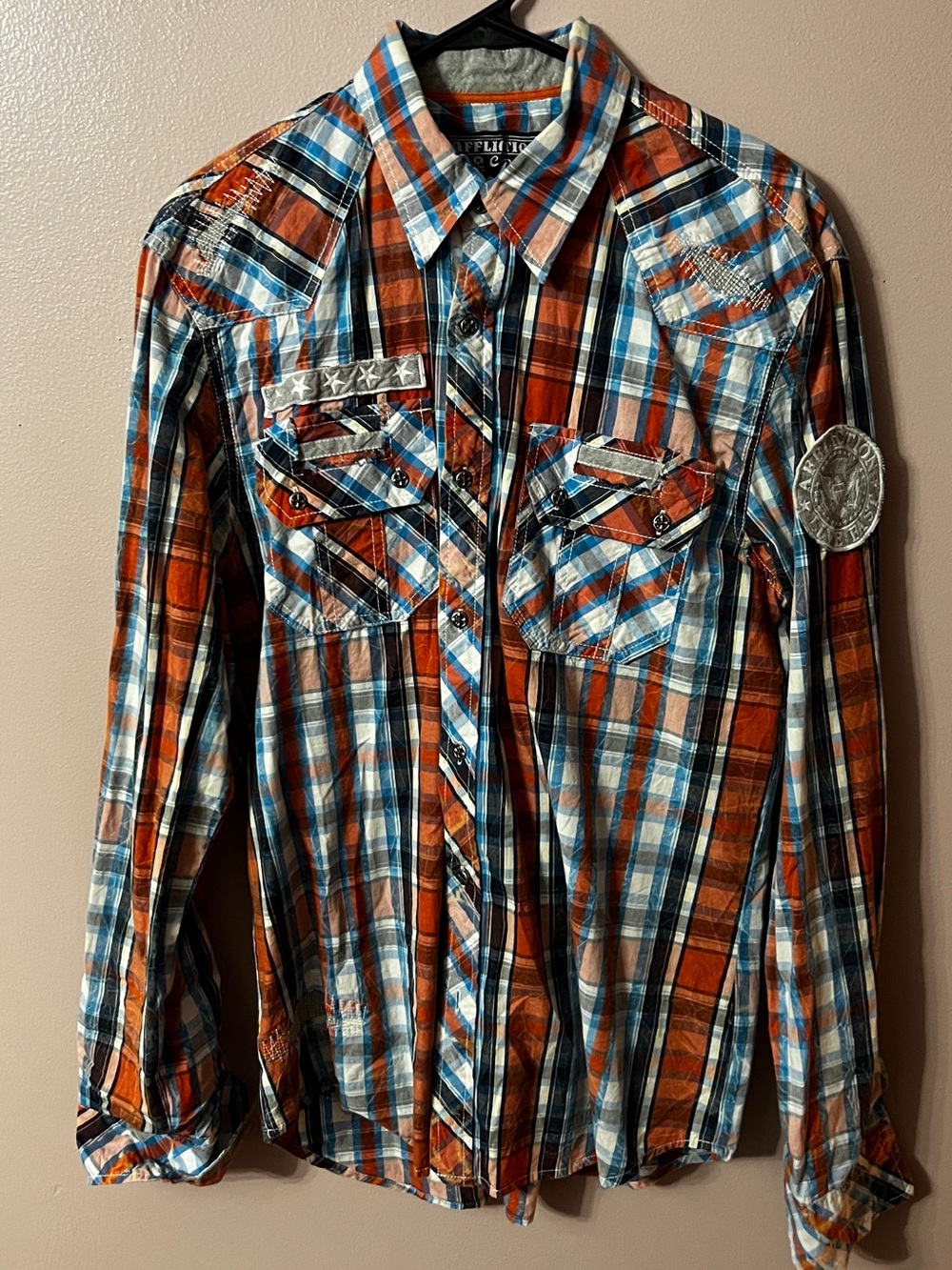 Affliction Black Premium 73 Plaid Shirt Large Y2K Biker